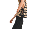 Striped Leopard Open Side Tie Sweater Vest