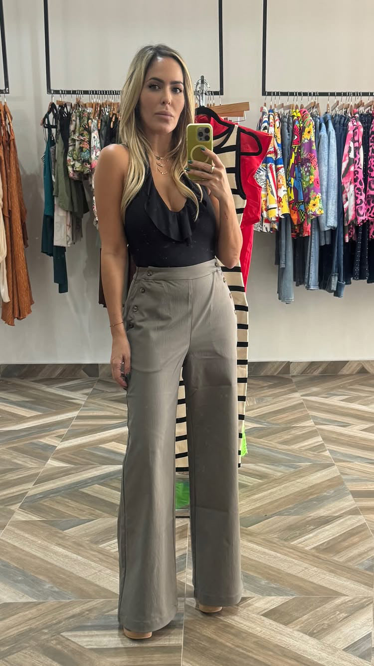 Clara Side Button Detail Pants With Back Pockets