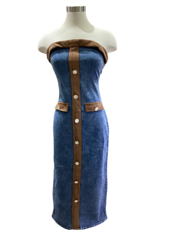 Denim Strapless Midi Dress