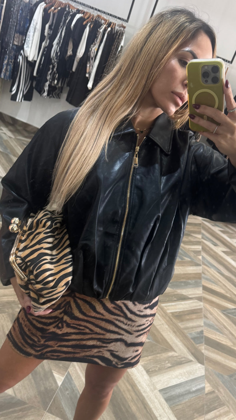 Faux Leather Bomber Jacket