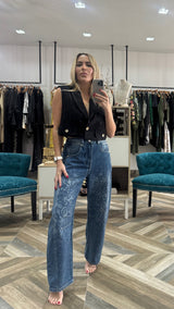 Embroidered Detail Cotton Barrel Pants