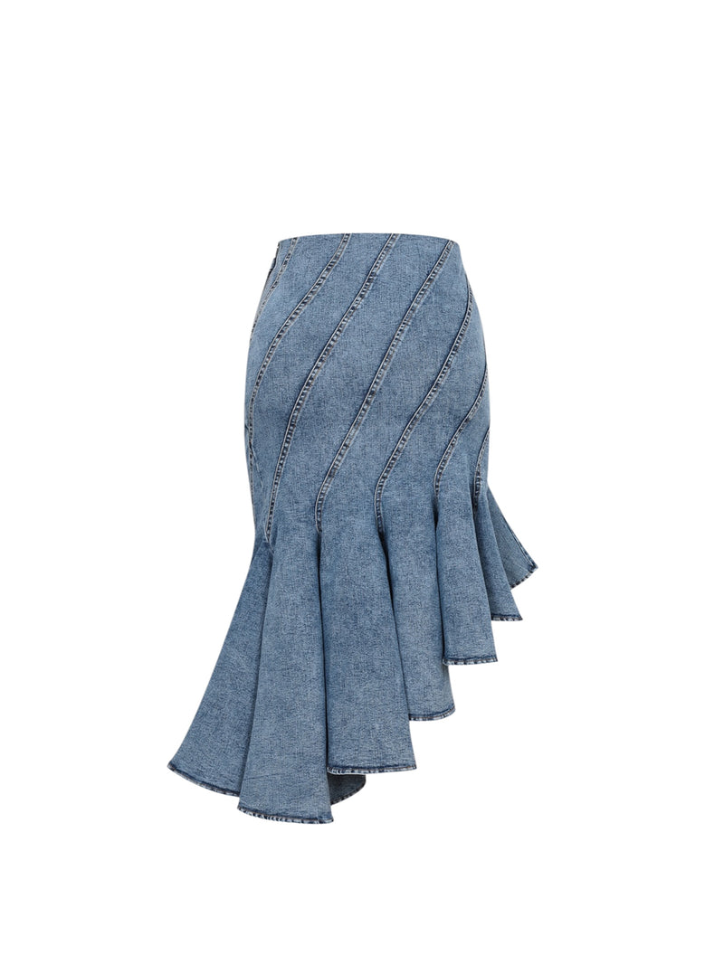 Cascade Curve Denim Skirt