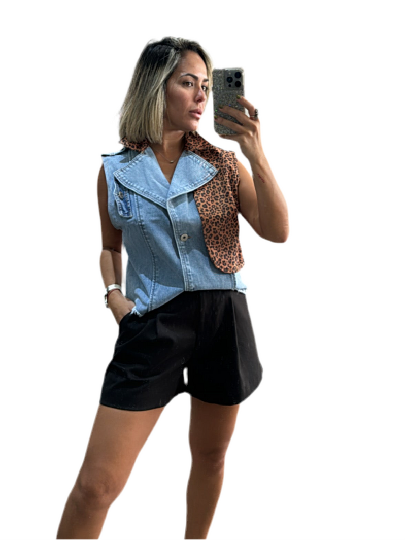 Leopard jean vest