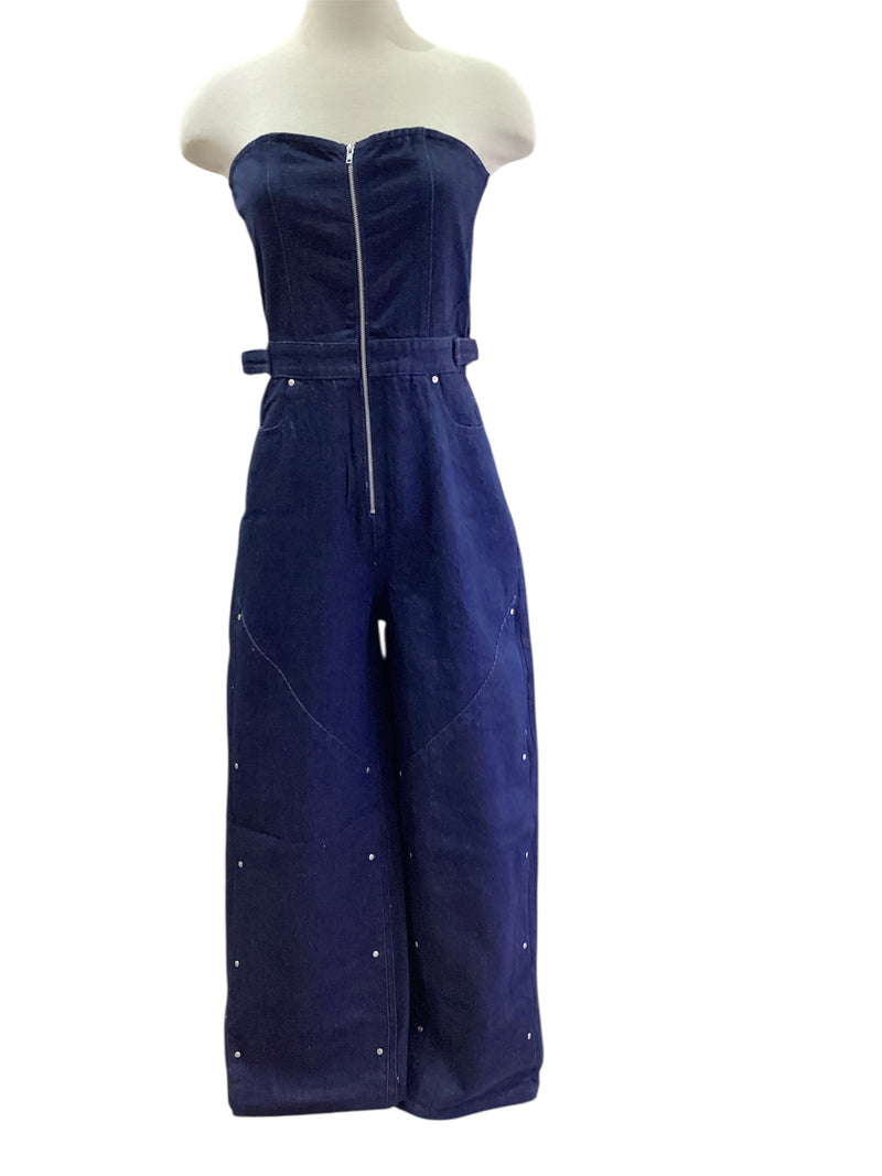 Strapless Stud Detailed Denim Jumpsuit