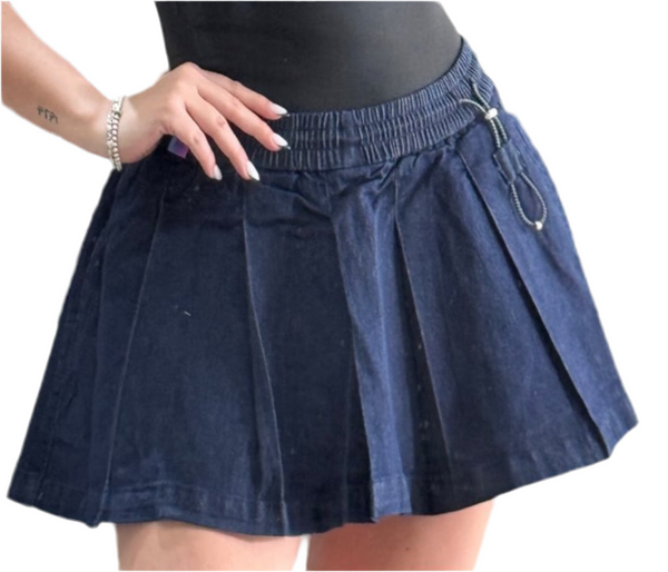 Mini Pleated Denim Skirt