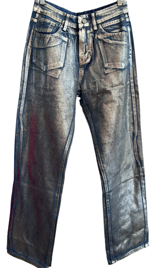 Jenn Silver Metallic Denim Jeans