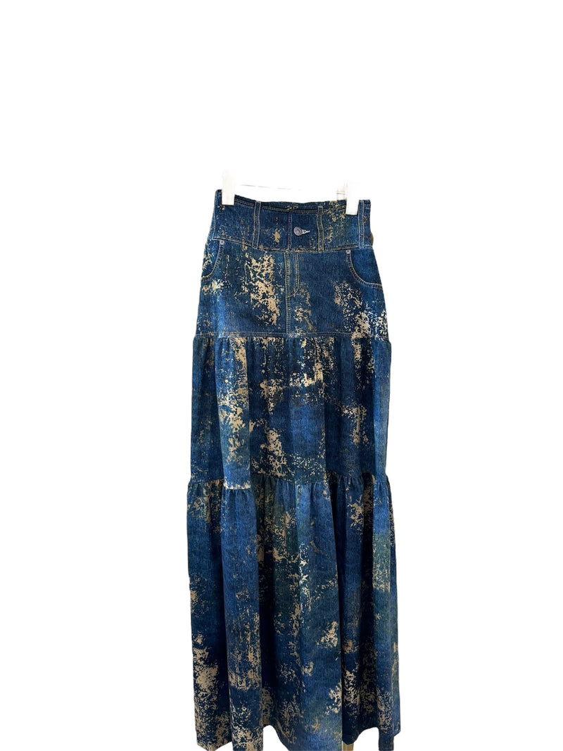 Gold & Denim Maxi Skirt