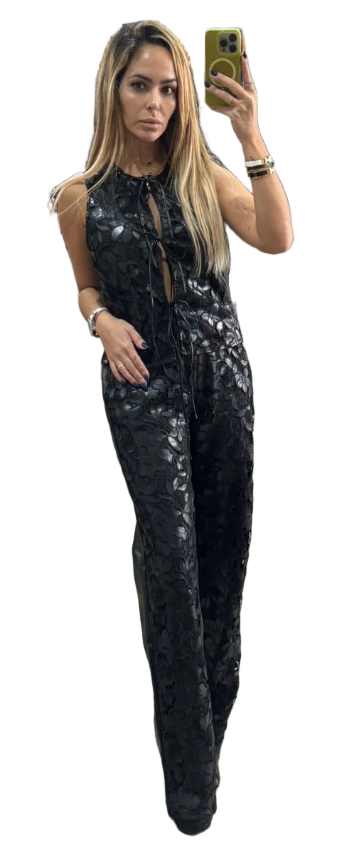 Black Faux Leather Vest & Pants Set