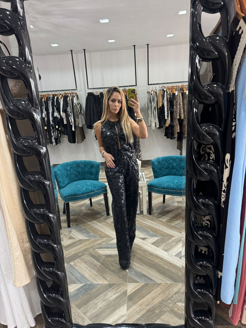 Black Faux Leather Vest & Pants Set