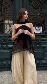 Black lace halter tunic