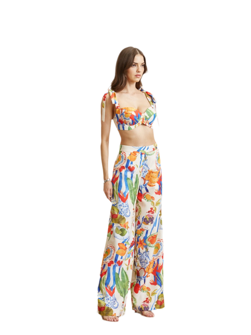 Tropical Fruit Print Top Pant Set