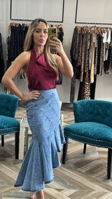 Cascade Curve Denim Skirt