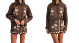 Embroidered Button Shirt And Mini Skirt Set