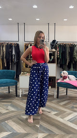 Navy polka dot balloon pants