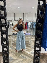 Denim A-Line Midi Skirt