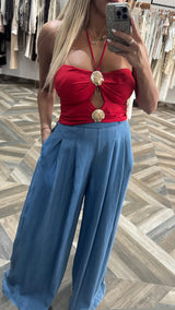 Red Seashell Crop Top