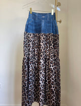 Black Leopard Blue Denim Band Maxi Skirt - Pre order