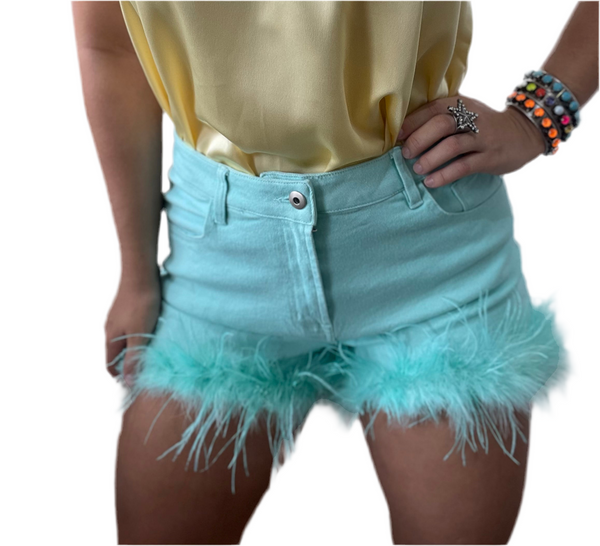 Teal Feather Shorts