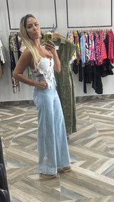 Lara Stripe Denim Rhinestones Jeans