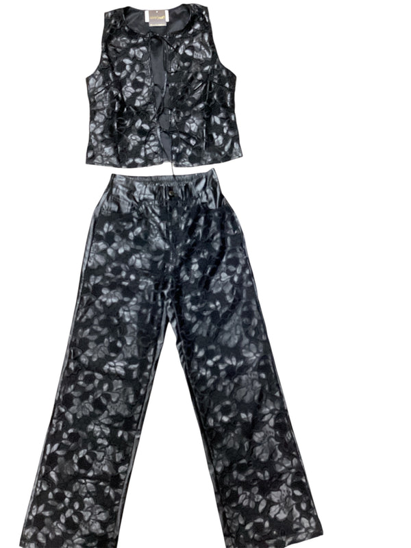 Black Faux Leather Vest & Pants Set