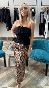 Black-Strapless Bubble Peplum Top With Elastic Waist