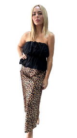 Black-Strapless Bubble Peplum Top With Elastic Waist