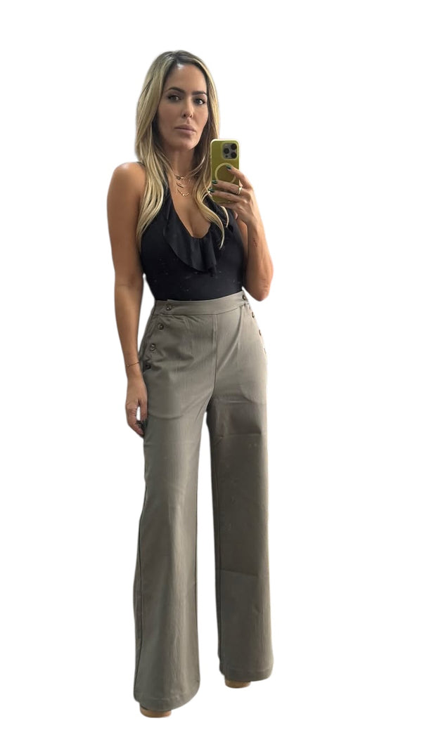 Clara Side Button Detail Pants With Back Pockets