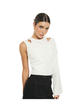 Round Neck Asymmetrical Sleeve Cut-Out Crop Top