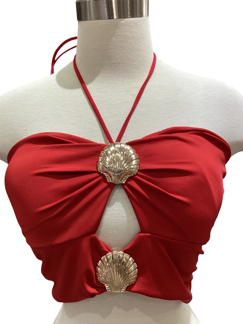 Red Seashell Crop Top