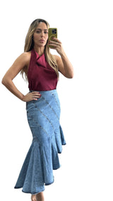 Cascade Curve Denim Skirt
