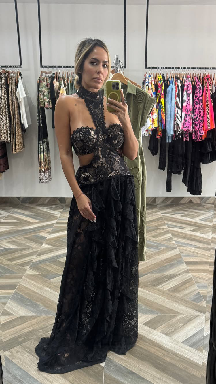 Flower Pattern Lace Mockneck Dress