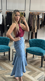 Cascade Curve Denim Skirt