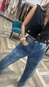 Embroidered Detail Cotton Barrel Pants