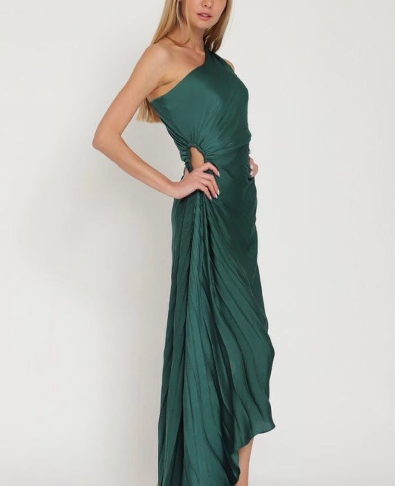 One shoulder cut-out green midi dress