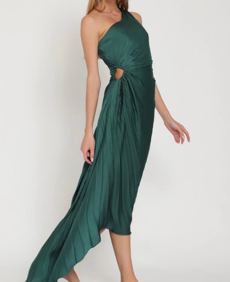 One shoulder cut-out green midi dress