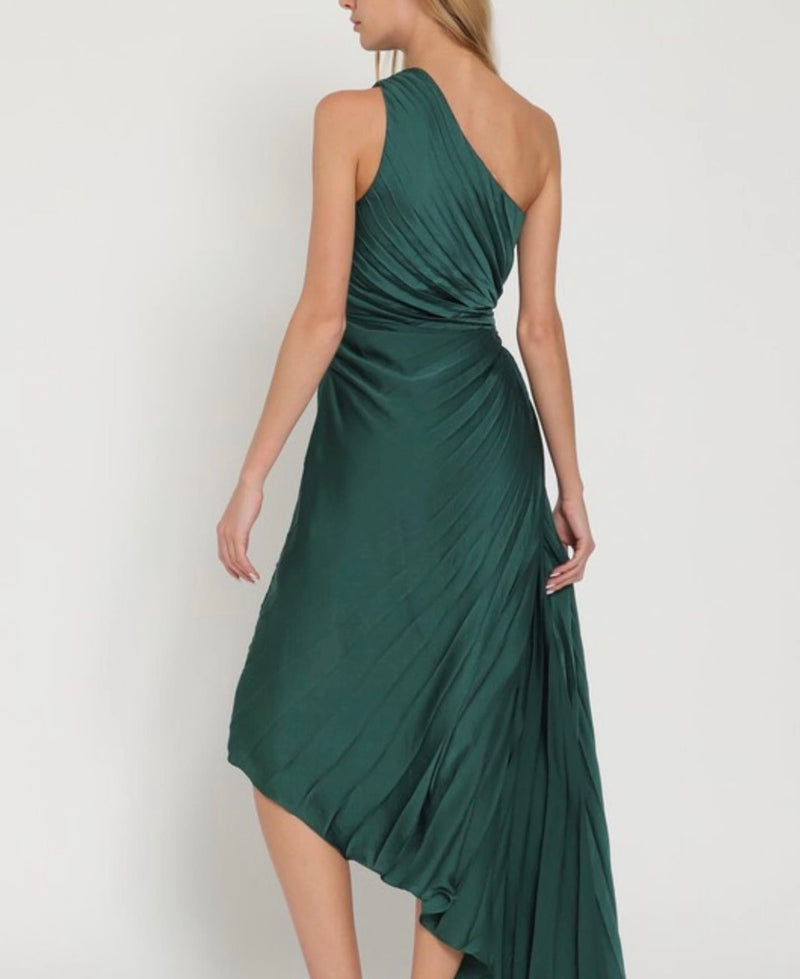 One shoulder cut-out green midi dress