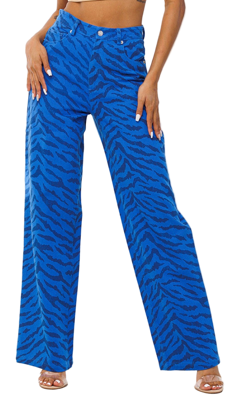 Zebra high rise wide denim pants