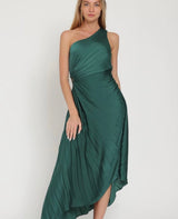 One shoulder cut-out green midi dress