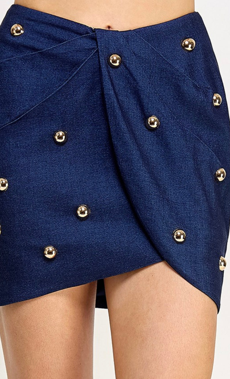 Denim stud mini skirt