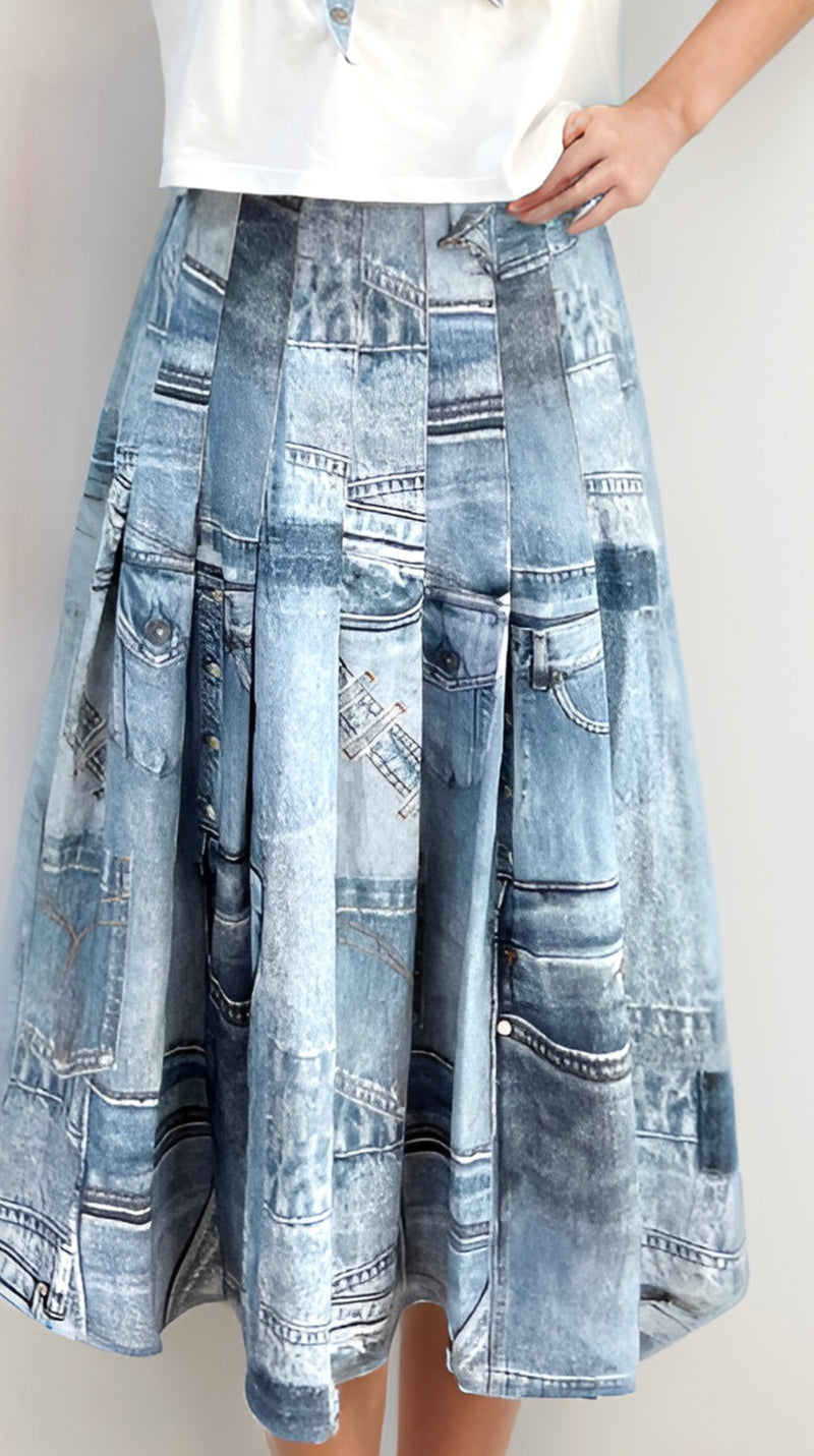 Jean Print Skirt