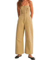 Stretch Twill Zip Front Military Detail High Waisted Barrel