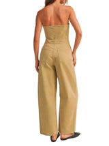 Stretch Twill Zip Front Military Detail High Waisted Barrel
