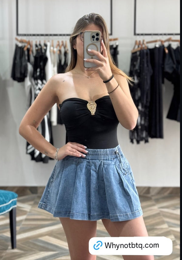 Mini Pleated Denim Skirt