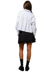 Pre Order-White Blouse With Lace Tie