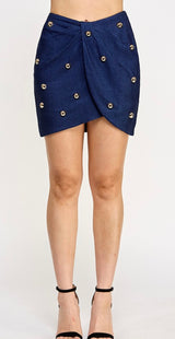 Denim stud mini skirt