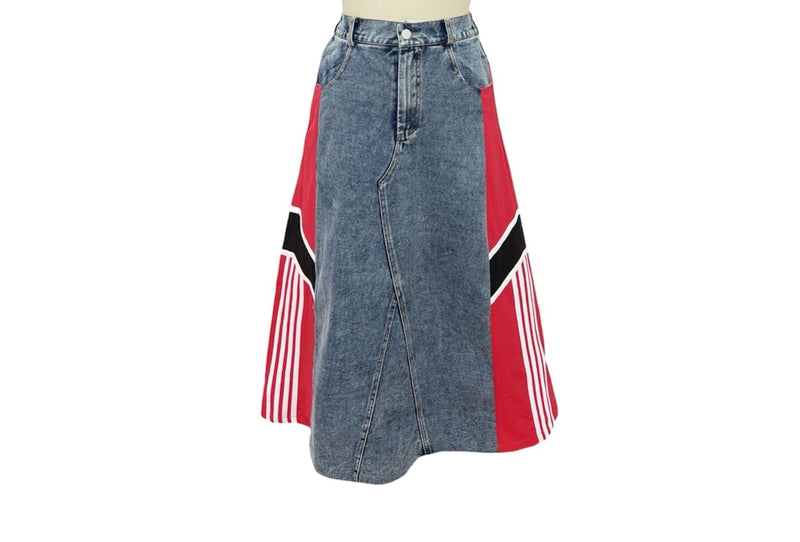 Paneled Denim Midi Skirt