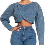 Studded Cropped Denim Top