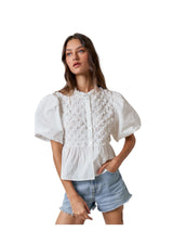 Texture Puff Sleeve Button Blouse Top