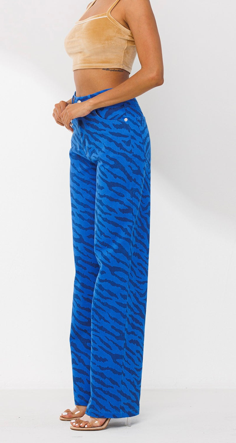 Zebra high rise wide denim pants