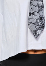 Pre Order-White Blouse With Lace Tie